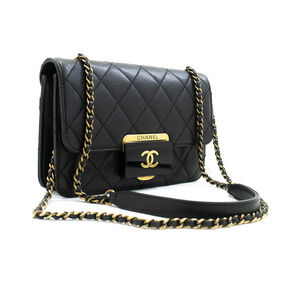 CHANEL Lock Quilted Leather Flap Crossbody Bag with Chain Strap Black